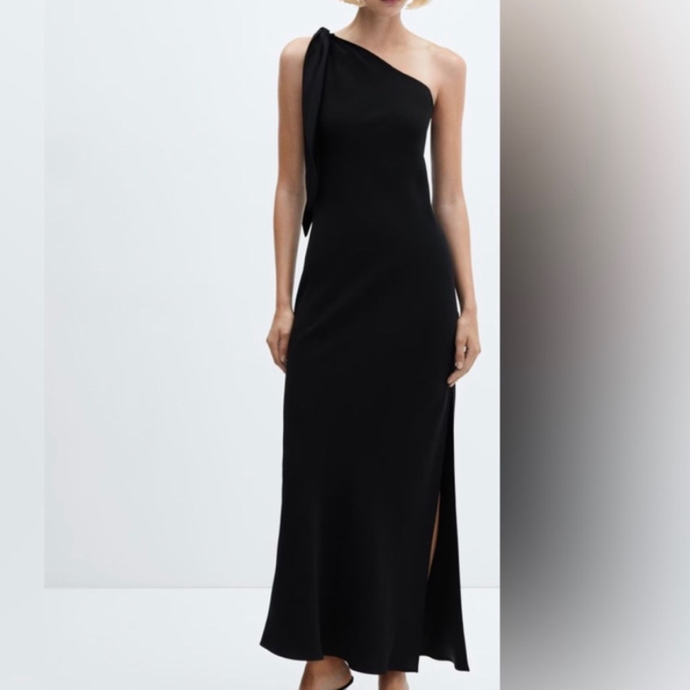 Mango Assymetrical One Shoulder Dress - Black - size 4